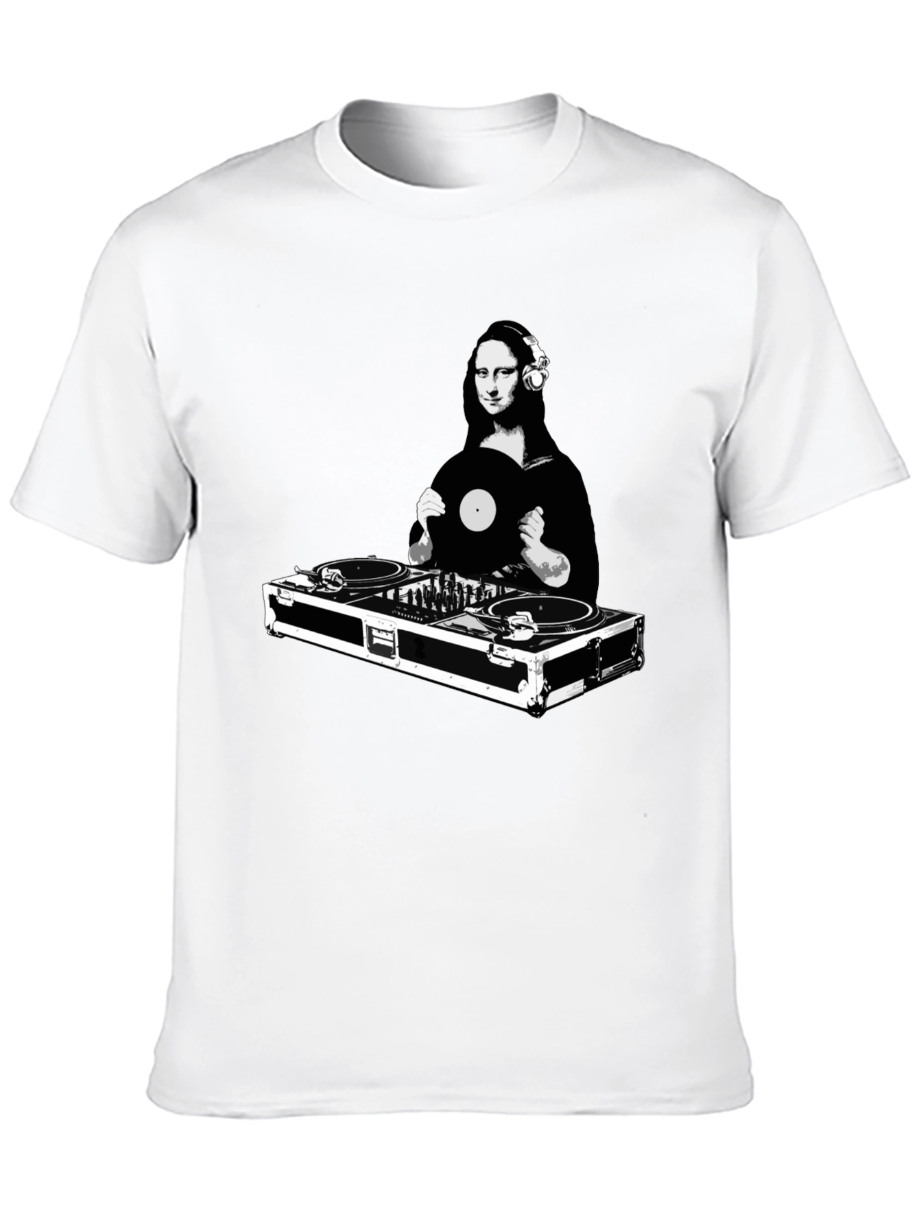 Black Mona Lisa DJ Black T-Shirt - Unique Graphic Tee view 10