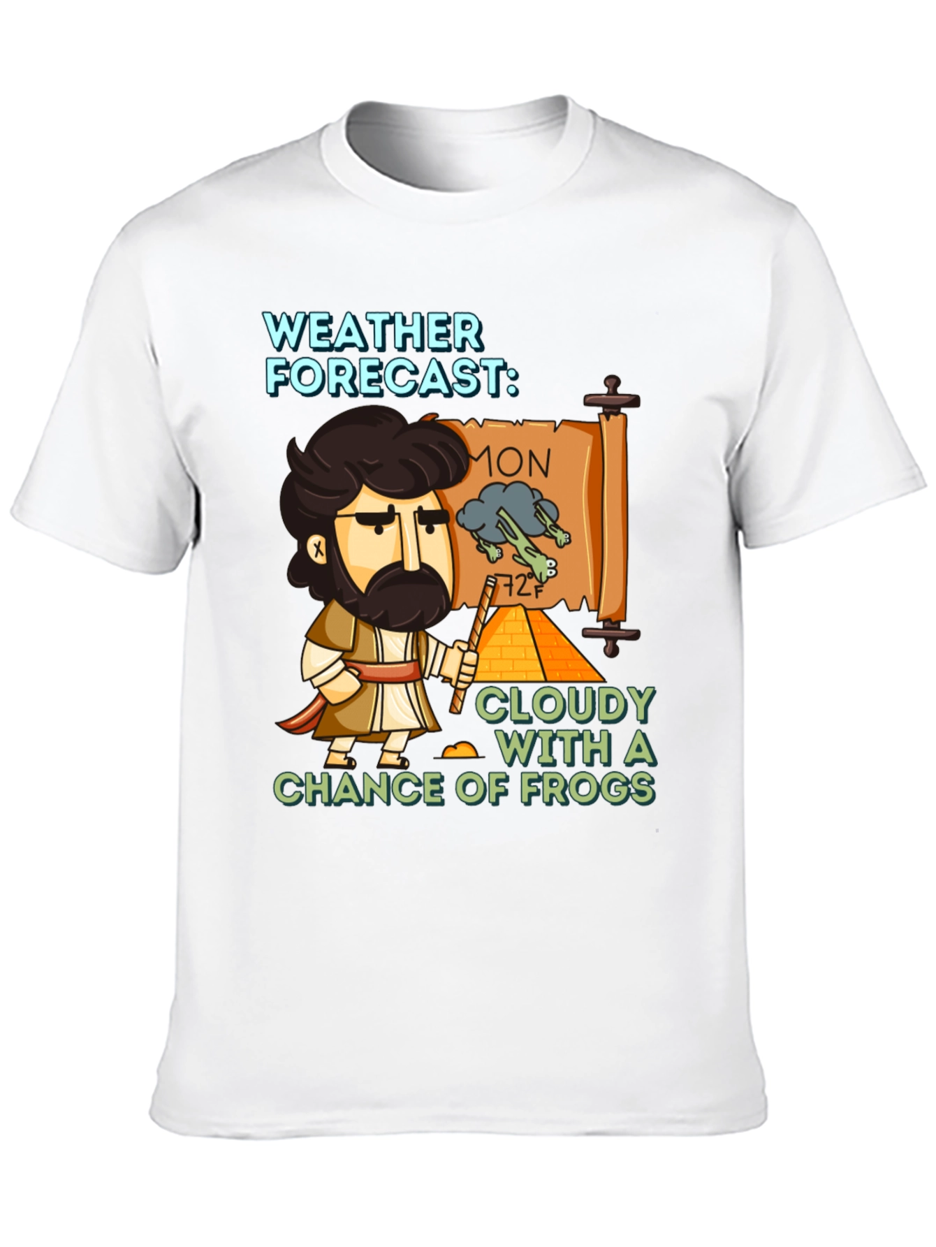 Black Funny Weather Forecast Cloudy Chance of Frogs T-Shirt view 10