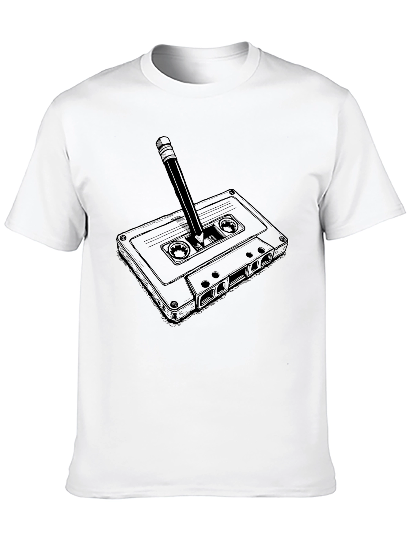 Black Retro Cassette Tape & Pencil Graphic T-Shirt view 10