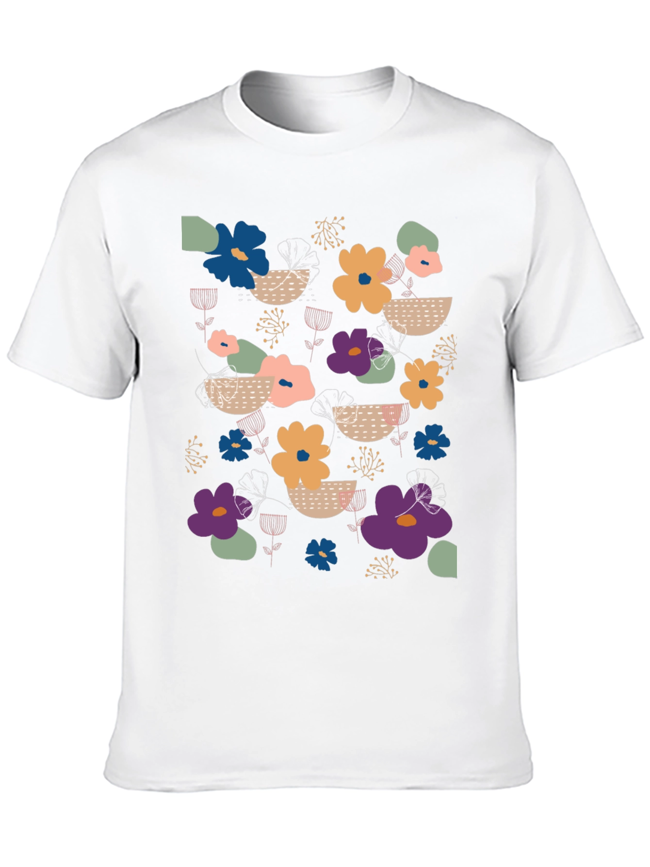 Black Floral Print Men's Black T-Shirt view 10