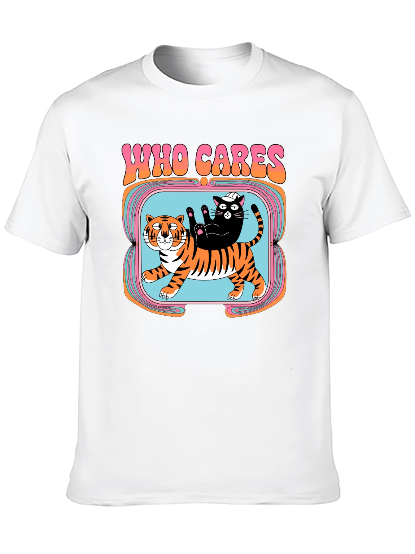 Black Who Cares Cat & Tiger Graphic Tee - Black view 10