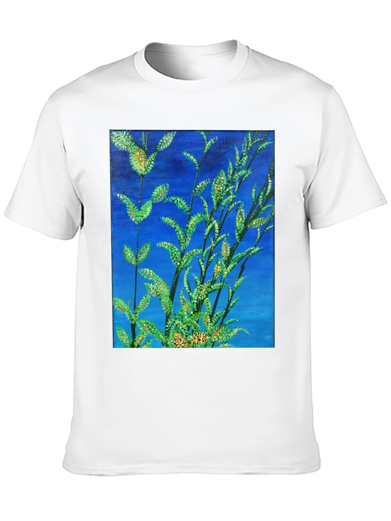 Black Botanical Blue T-Shirt - Vivid Nature Art Tee view 10