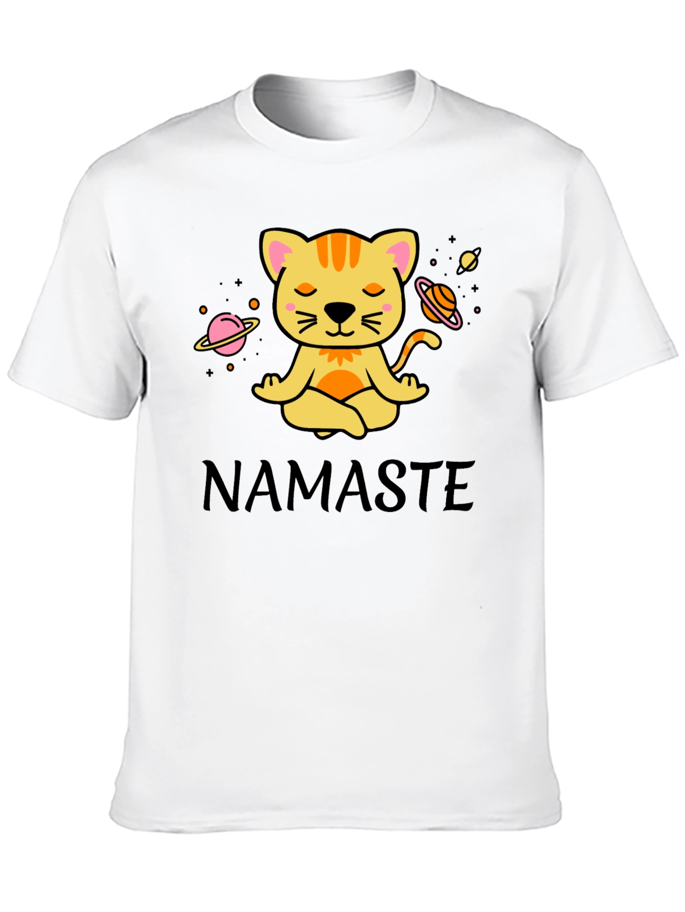 Black Namaste Cat Space Meditation T-Shirt view 10
