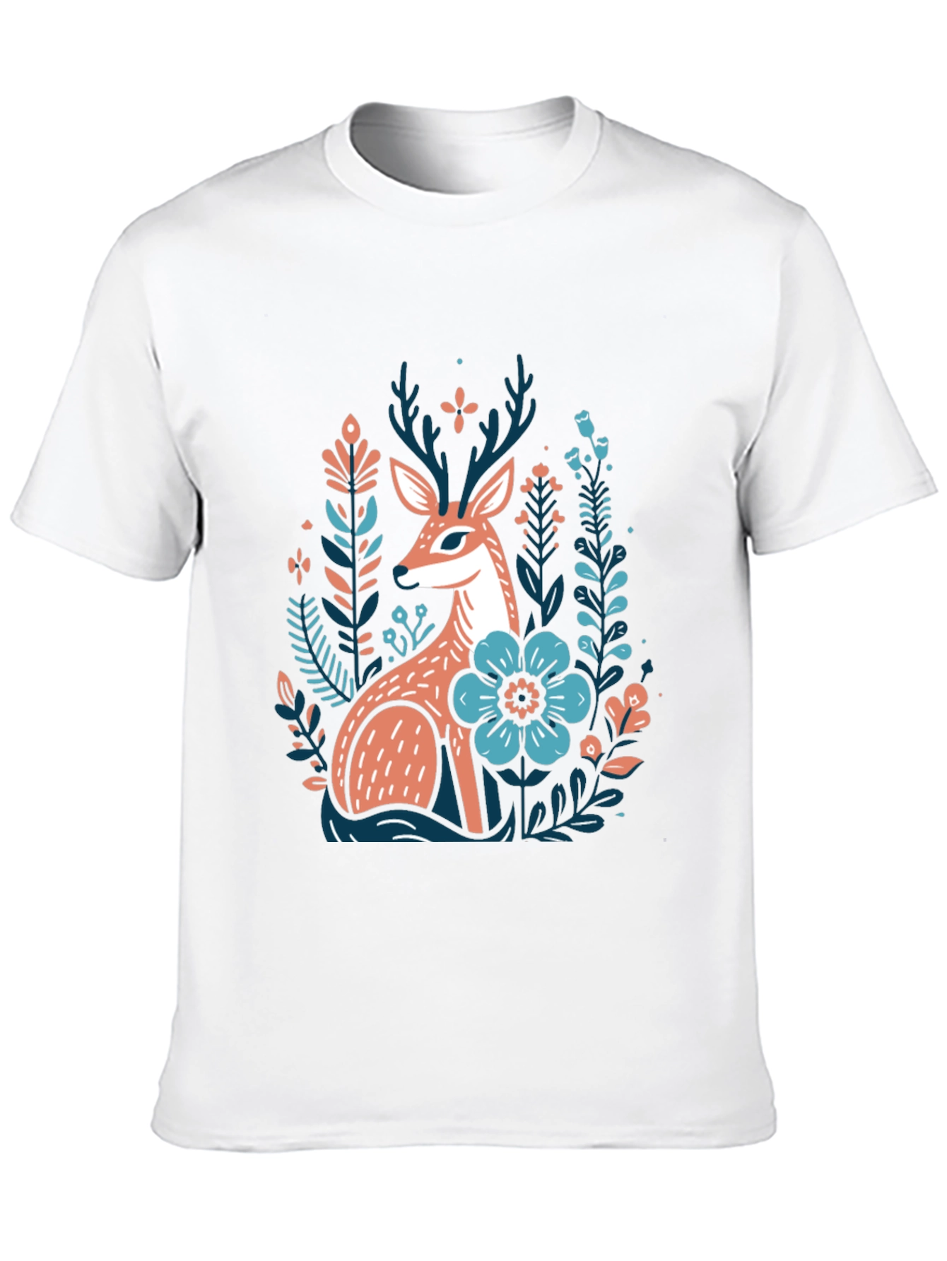 Black Deer & Floral Graphic Tee - Nature Inspired Black T-Shirt view 10