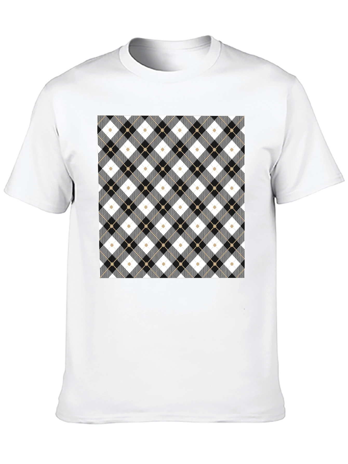 Black Stylish Argyle Pattern Black T-Shirt view 10
