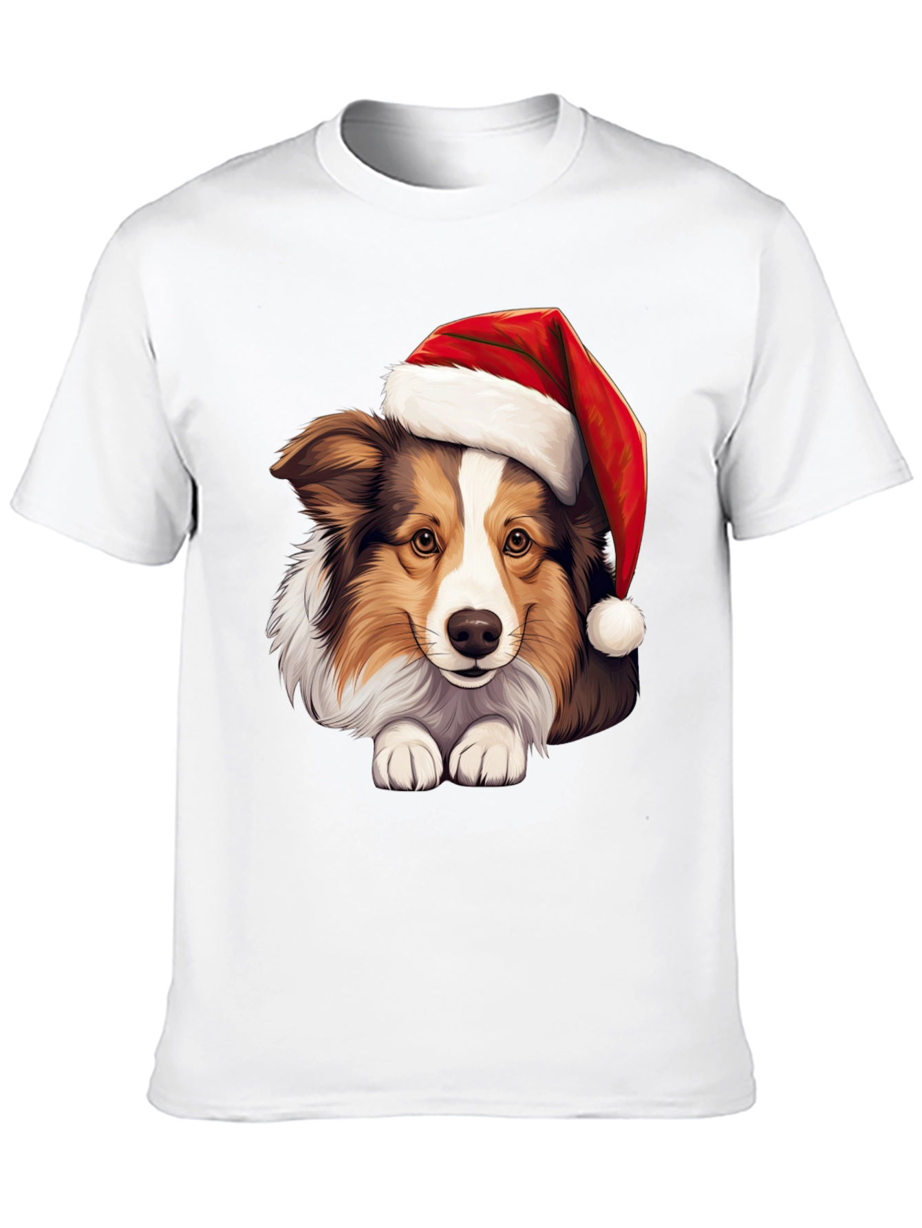 Black Festive Dog T-Shirt: Holiday Collie in Santa Hat view 10