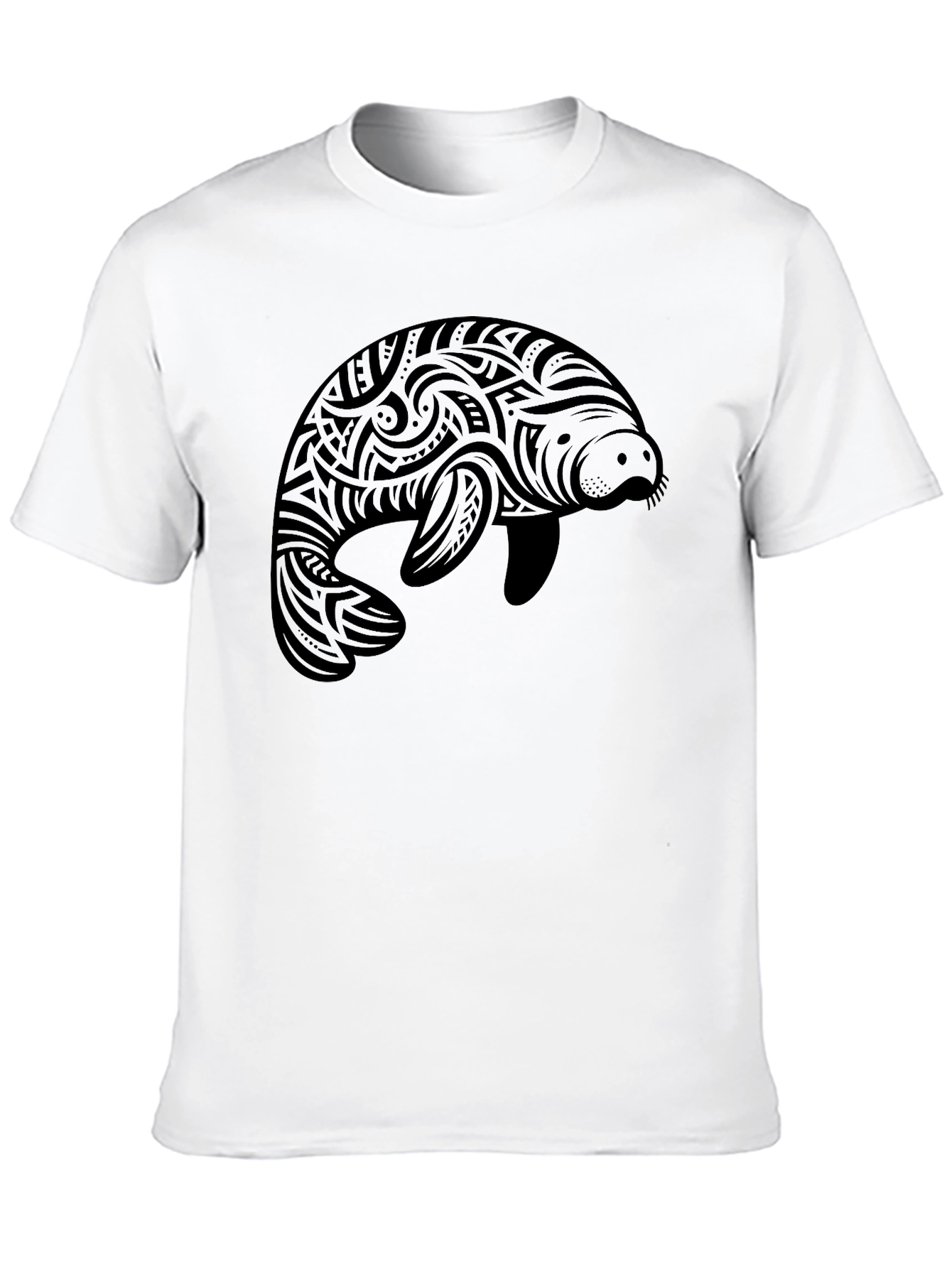 Black Tribal Manatee Graphic T-Shirt - Black view 10