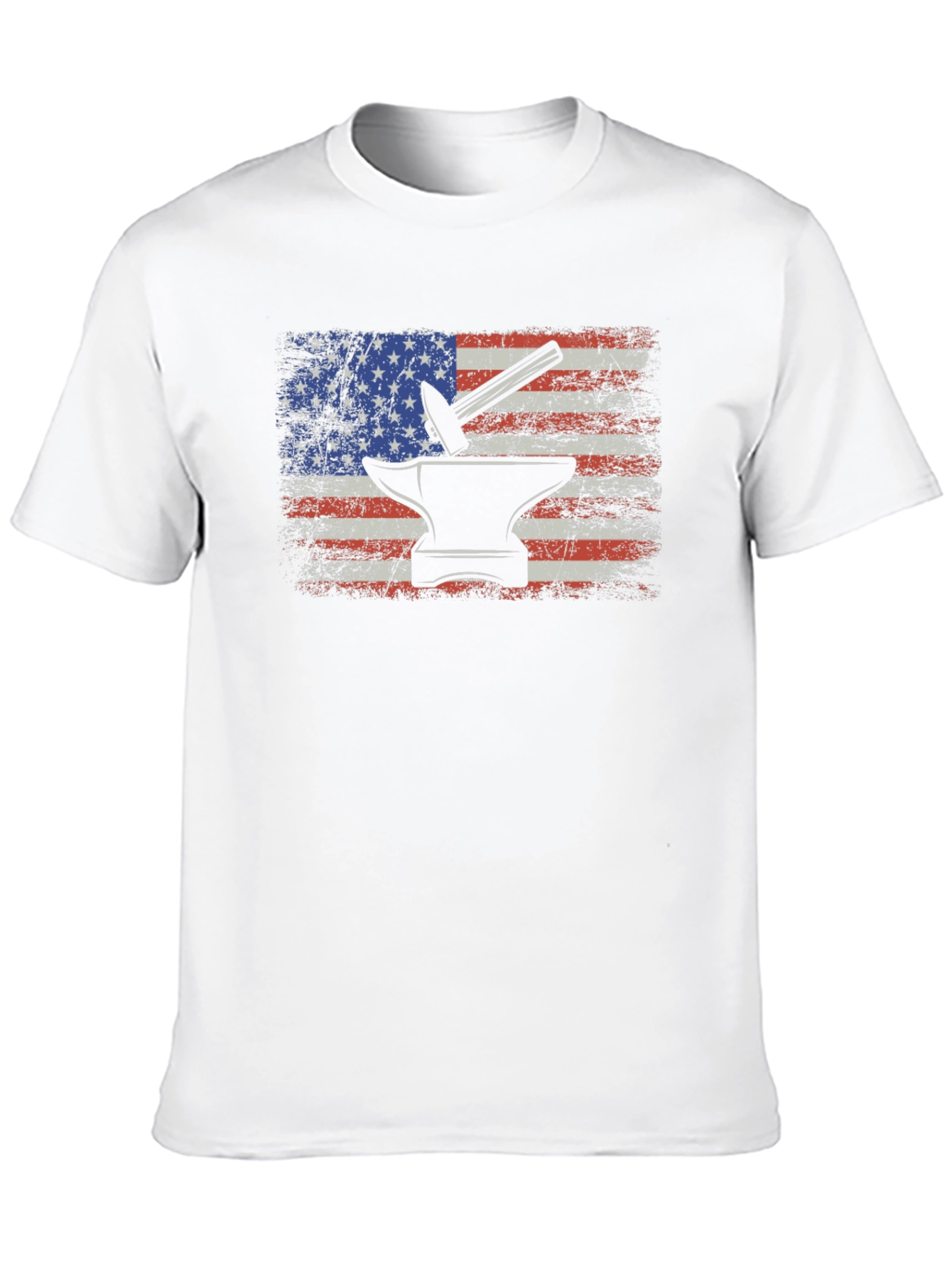 American Flag Blacksmith T-Shirt - Patriotic Anvil Hammer Tee - 10