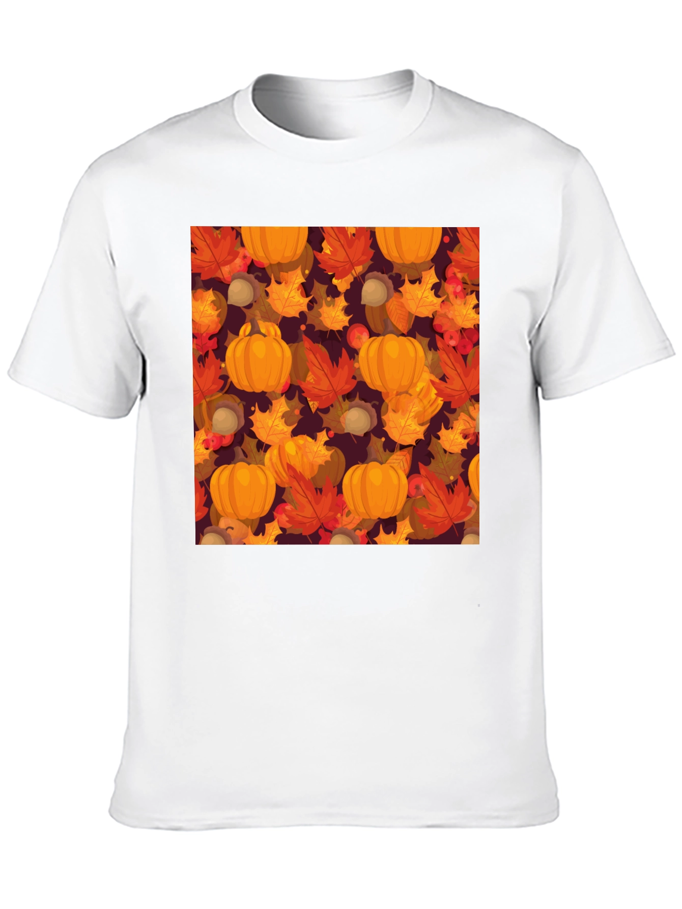 Fall Harvest T-Shirt: Pumpkins & Autumn Leaves Pattern - 10