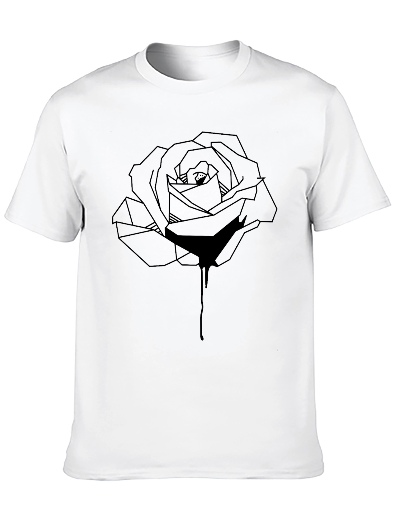 Black Geometric Rose Graphic Tee - Stylish Men's Black T-Shirt view 10