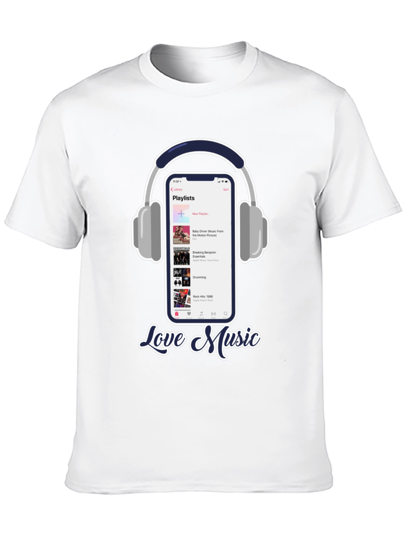 Black Love Music T-Shirt with Playlist & Headphones Design view 10