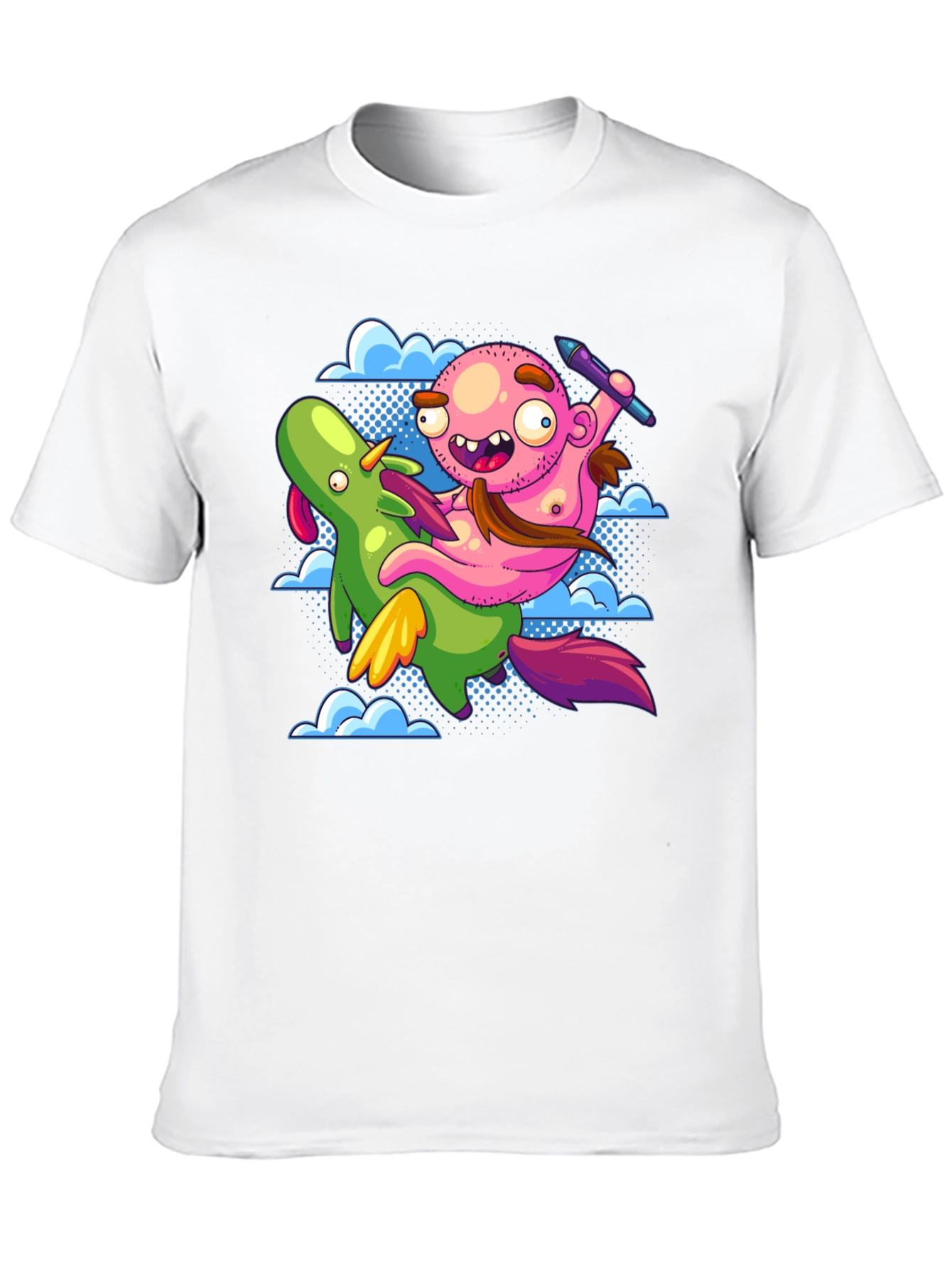 Black Cartoon Artist Riding Unicorn T-Shirt view 10