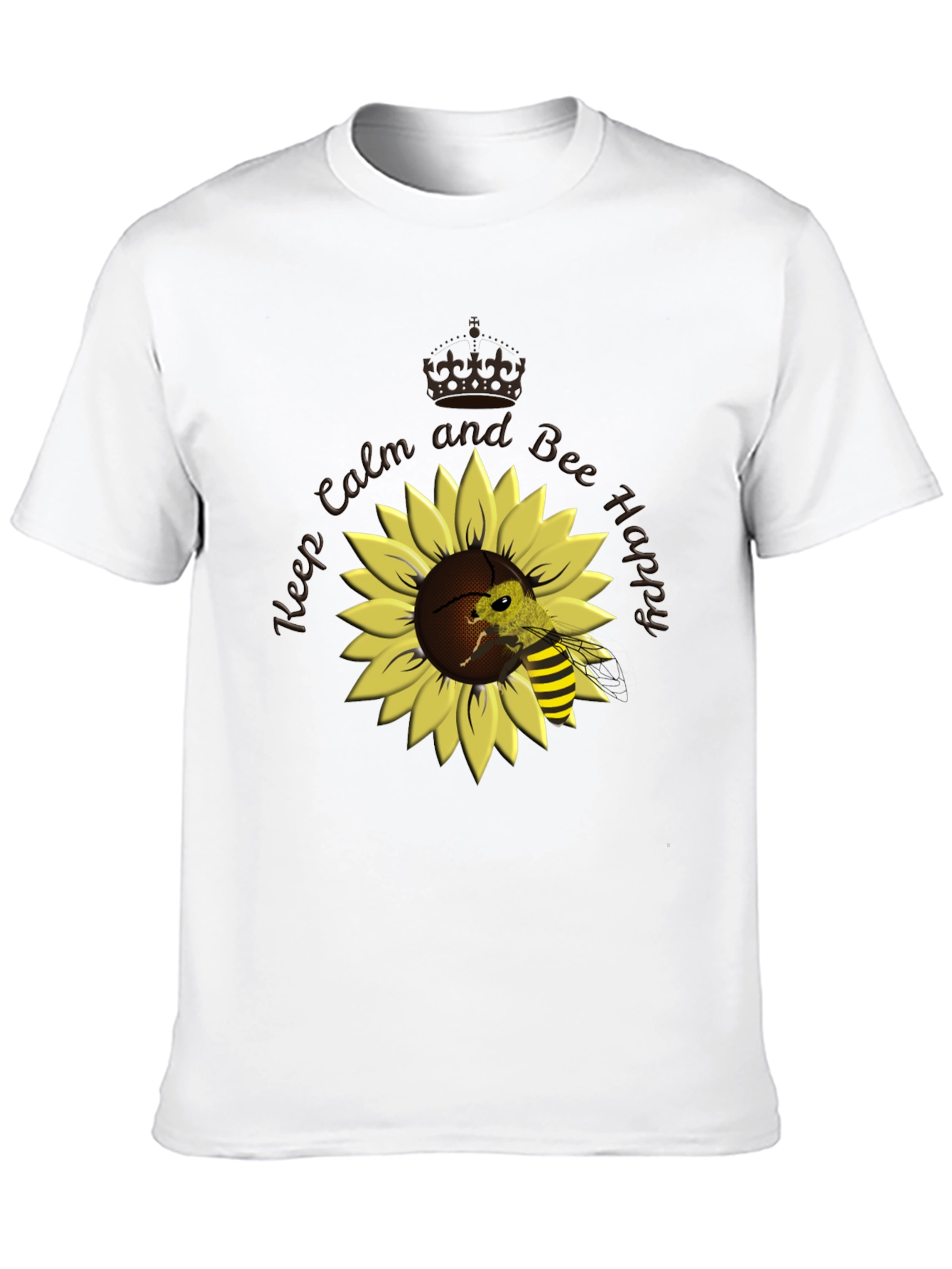 Black Keep Calm and Bee Happy Sunflower T-Shirt view 10