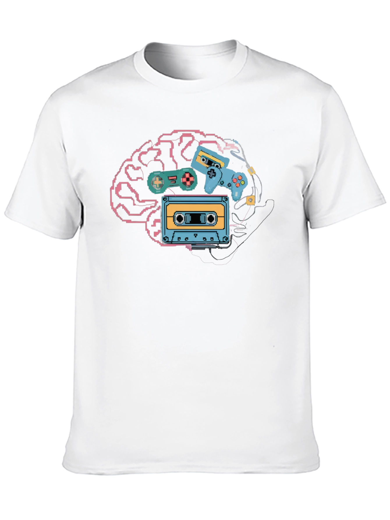 Black Retro Gamer Brain T-Shirt - Pixel Art Style view 10