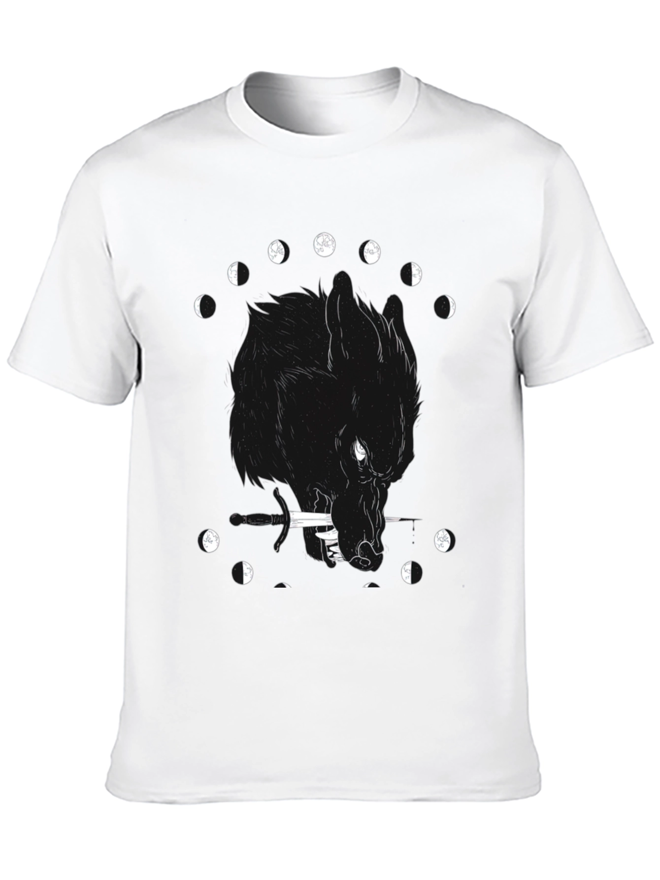 Black Wolf Moon Phases Graphic T-Shirt - Black Cotton Tee view 10