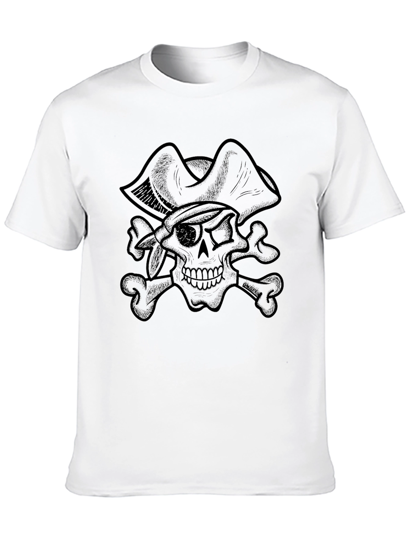 Black Pirate Skull Graphic Tee - Black Cotton T-Shirt view 10
