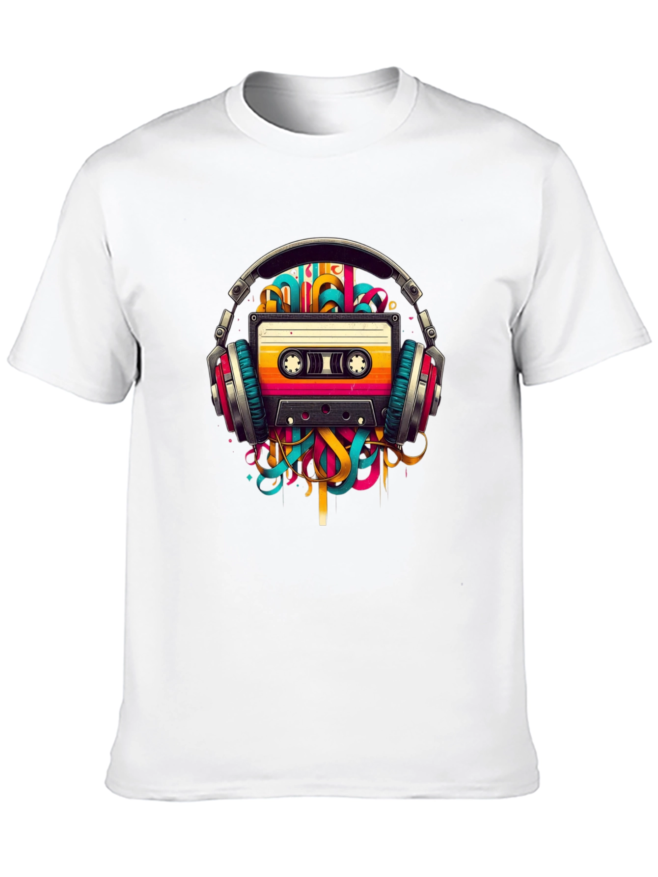 Black Retro Cassette Tape Headphones Graphic T-Shirt view 10