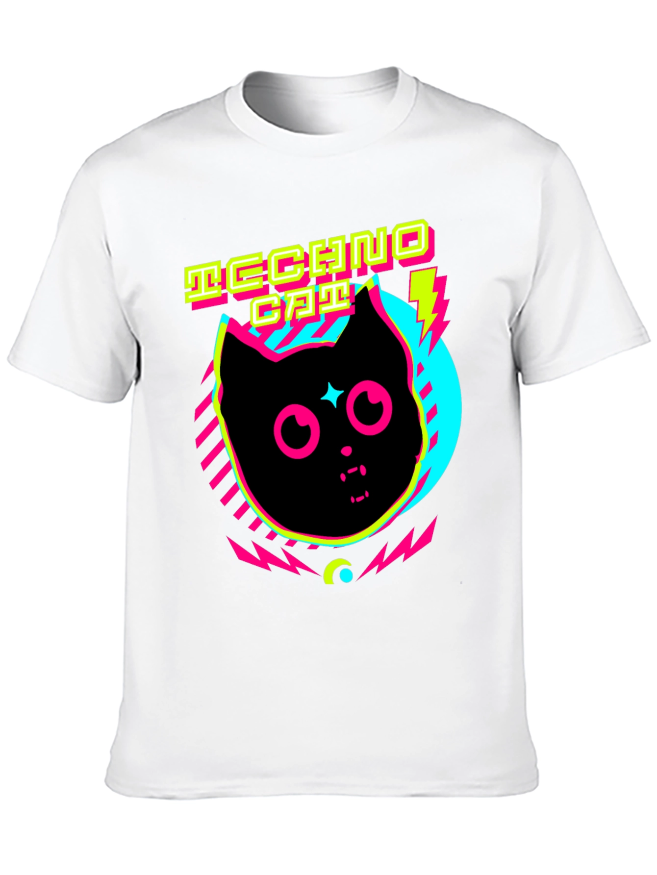 Black Techno Cat T-Shirt Neon Graphic Tee view 10