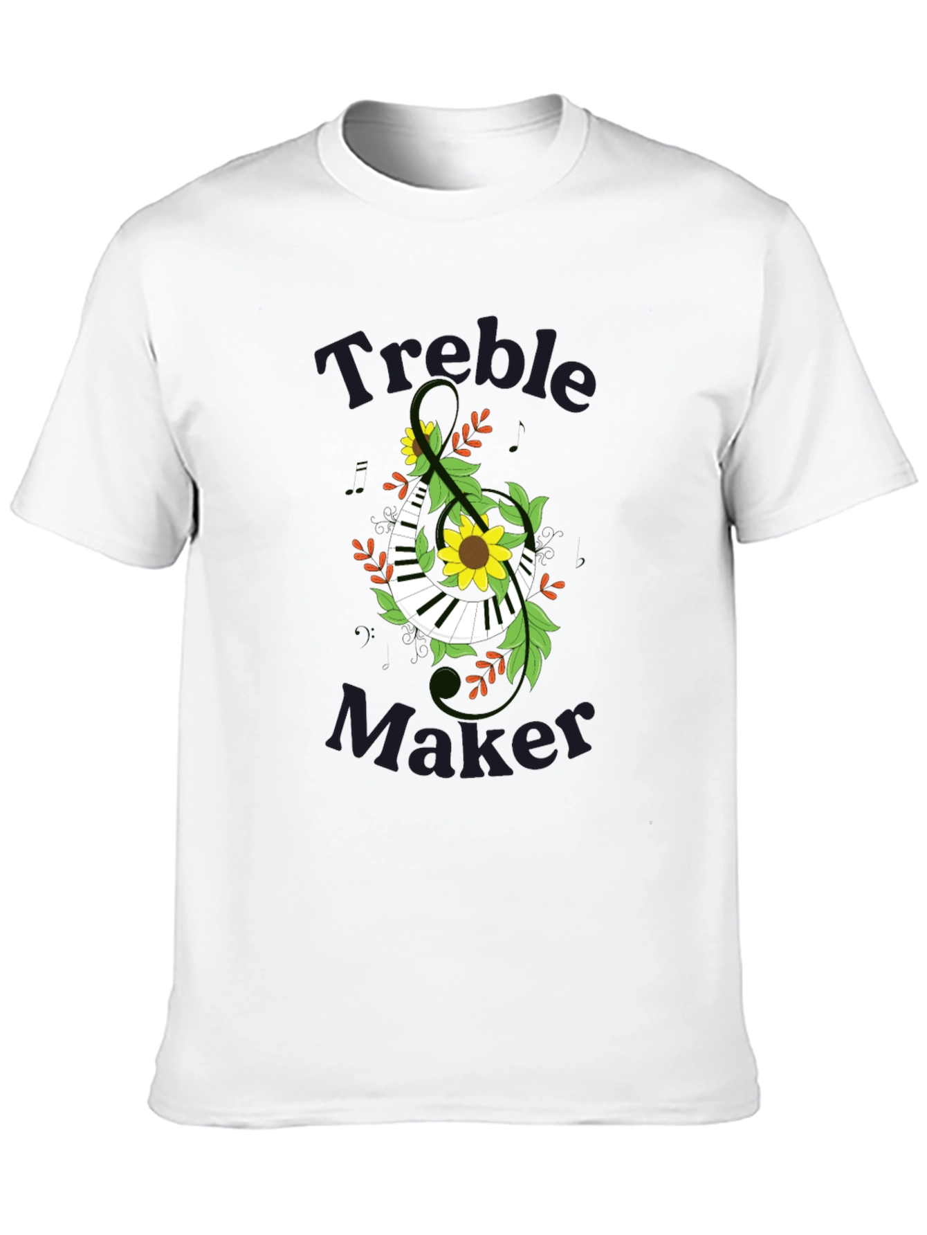 Treble Maker Piano Keyboard and Floral Design T-Shirt - 10
