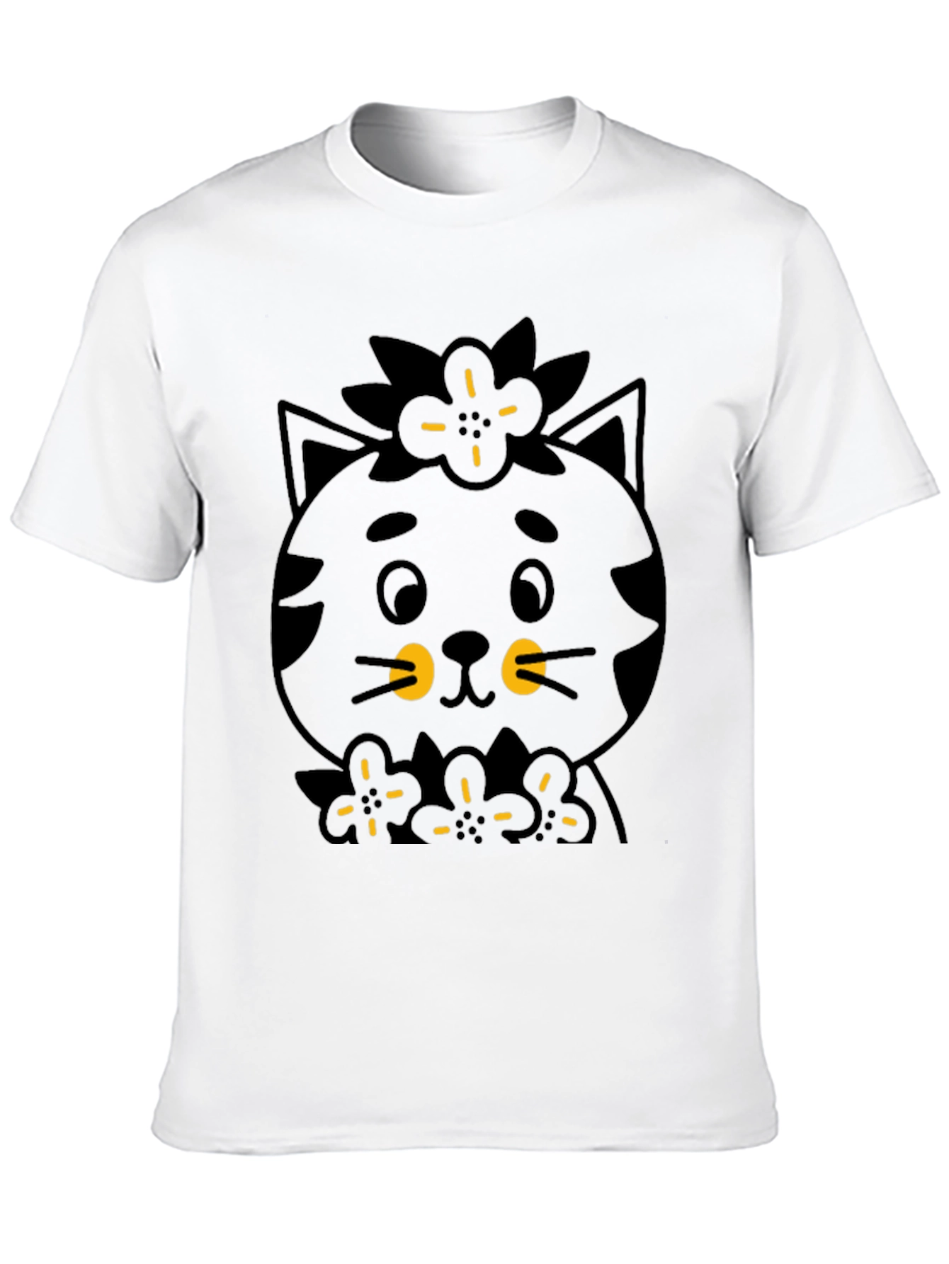 Black Cute Black Cat T-Shirt - Floral Accent view 10