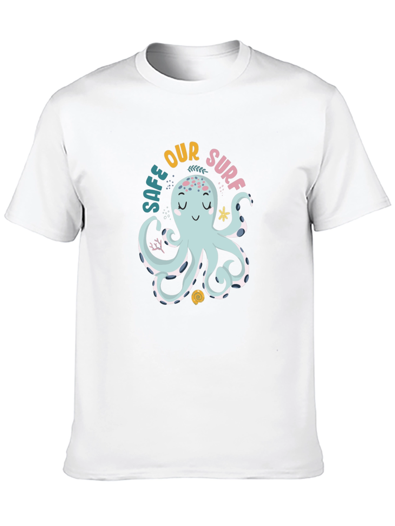 Black Cute Octopus Graphic Tee - 'Safe Our Surf' Black Cotton T-Shirt view 10