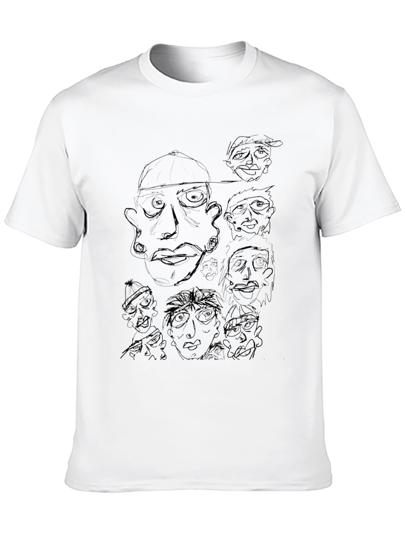 Black Unique Line Art Graphic Print Black T-Shirt view 10