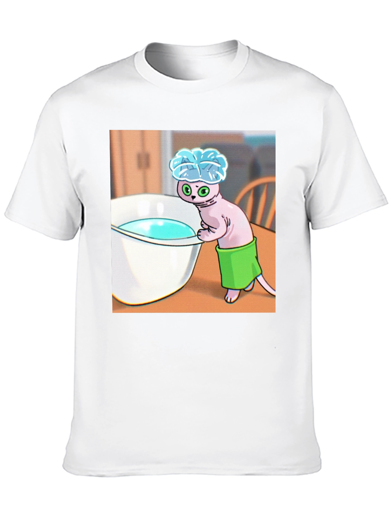 Black Cartoon Cat Bath T-Shirt - Funny Novelty Tee view 10