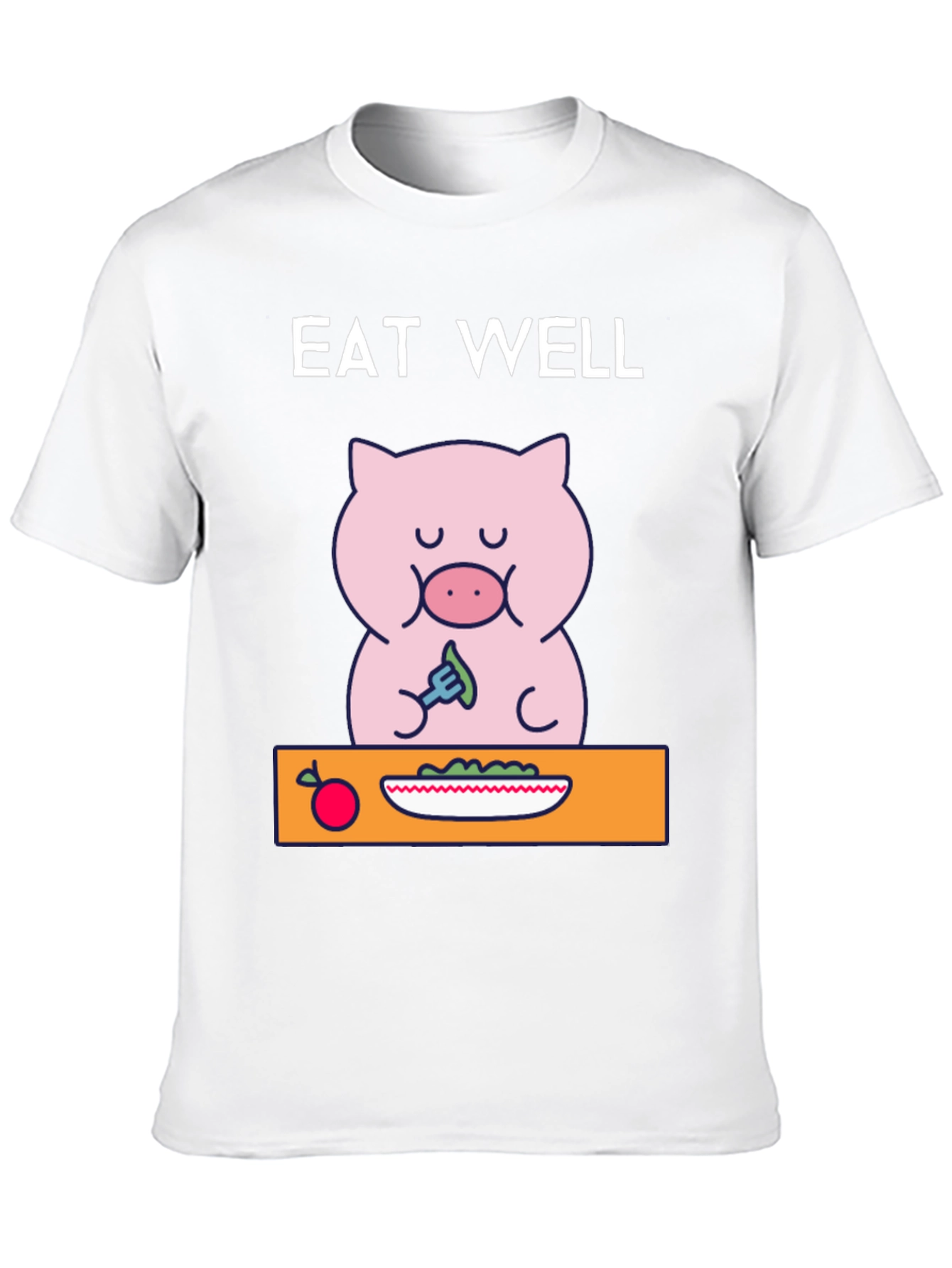 Black Eat Well Pig T-Shirt - Funny Cartoon Tee view 10