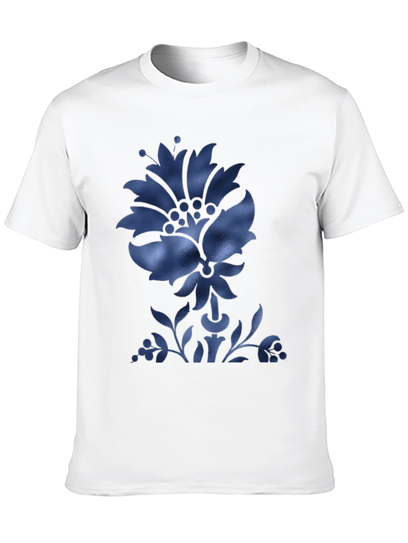 Black Men's Black T-Shirt with Blue Floral Design view 10