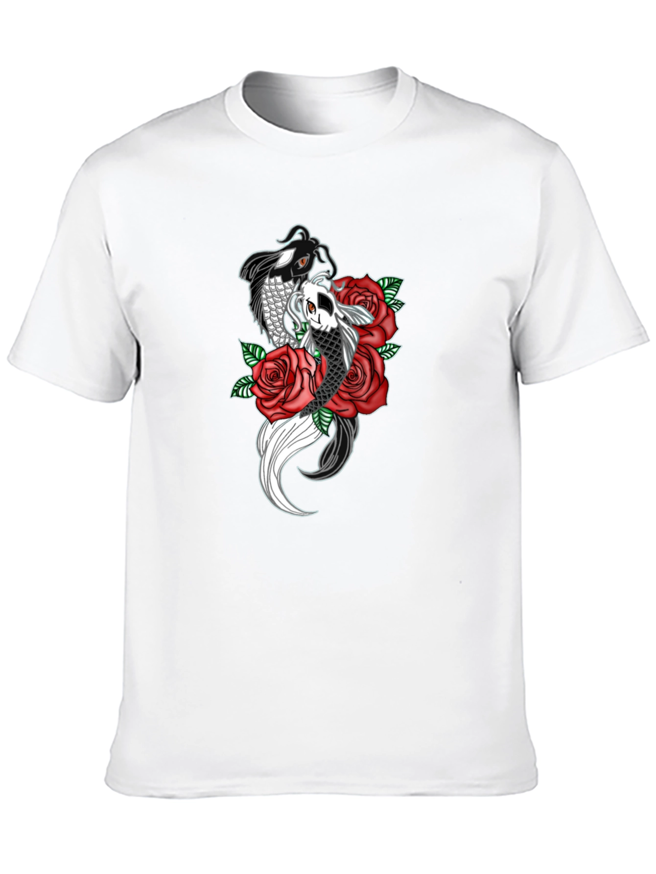 Black Koi Fish & Roses Graphic Print Black T-Shirt view 10