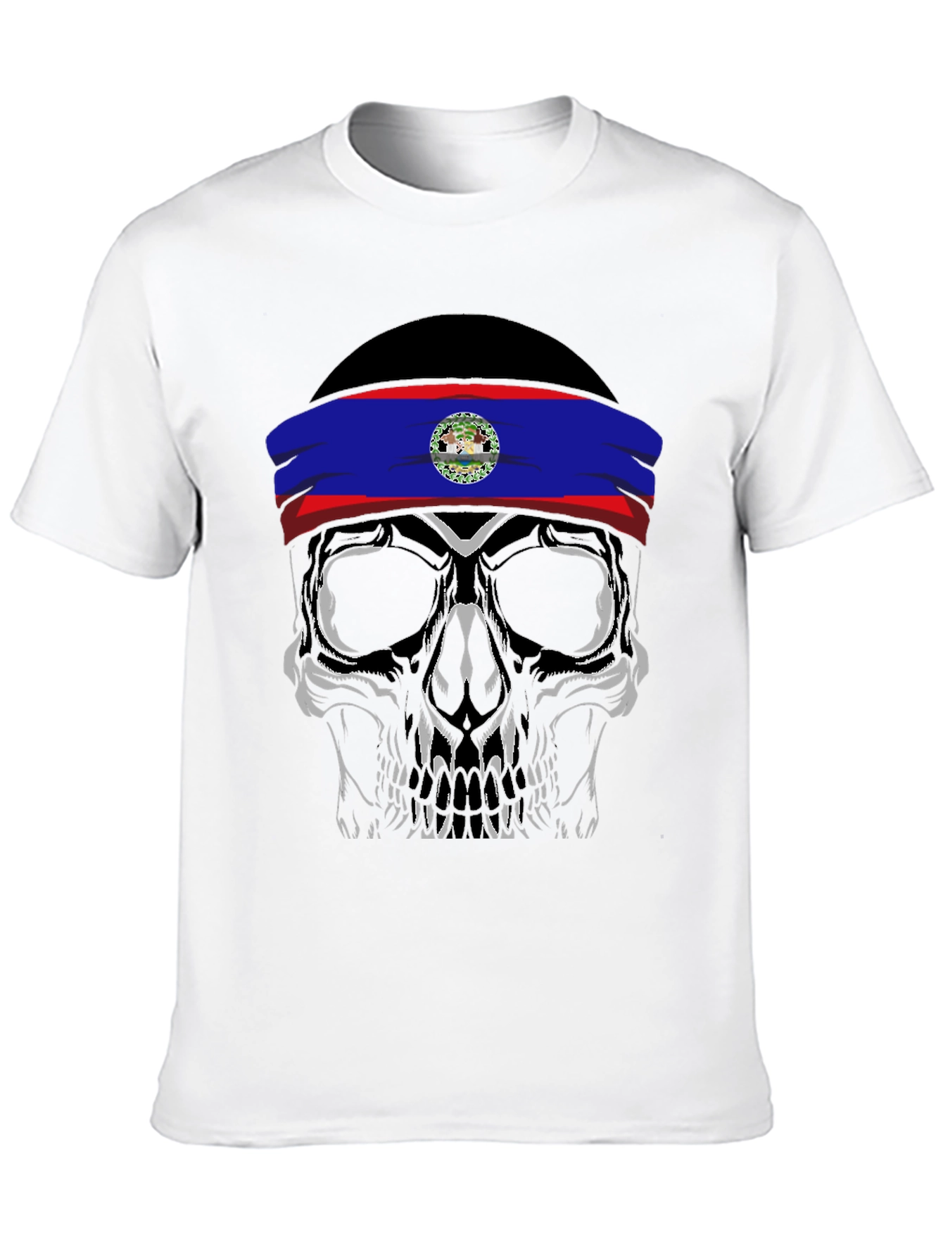 Black Skull with Belize Flag Headband T-Shirt view 10