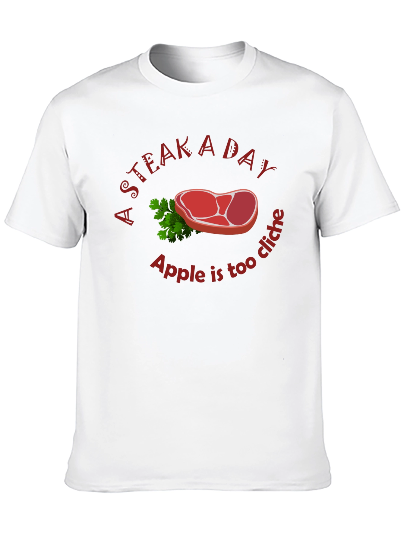 Black Funny Steak a Day T-Shirt - Apple is too Cliche! view 10