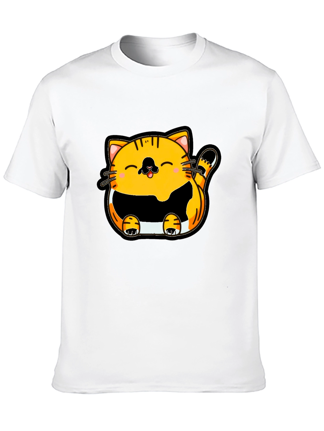 Black Cute Cartoon Cat Graphic T-Shirt - Black view 10