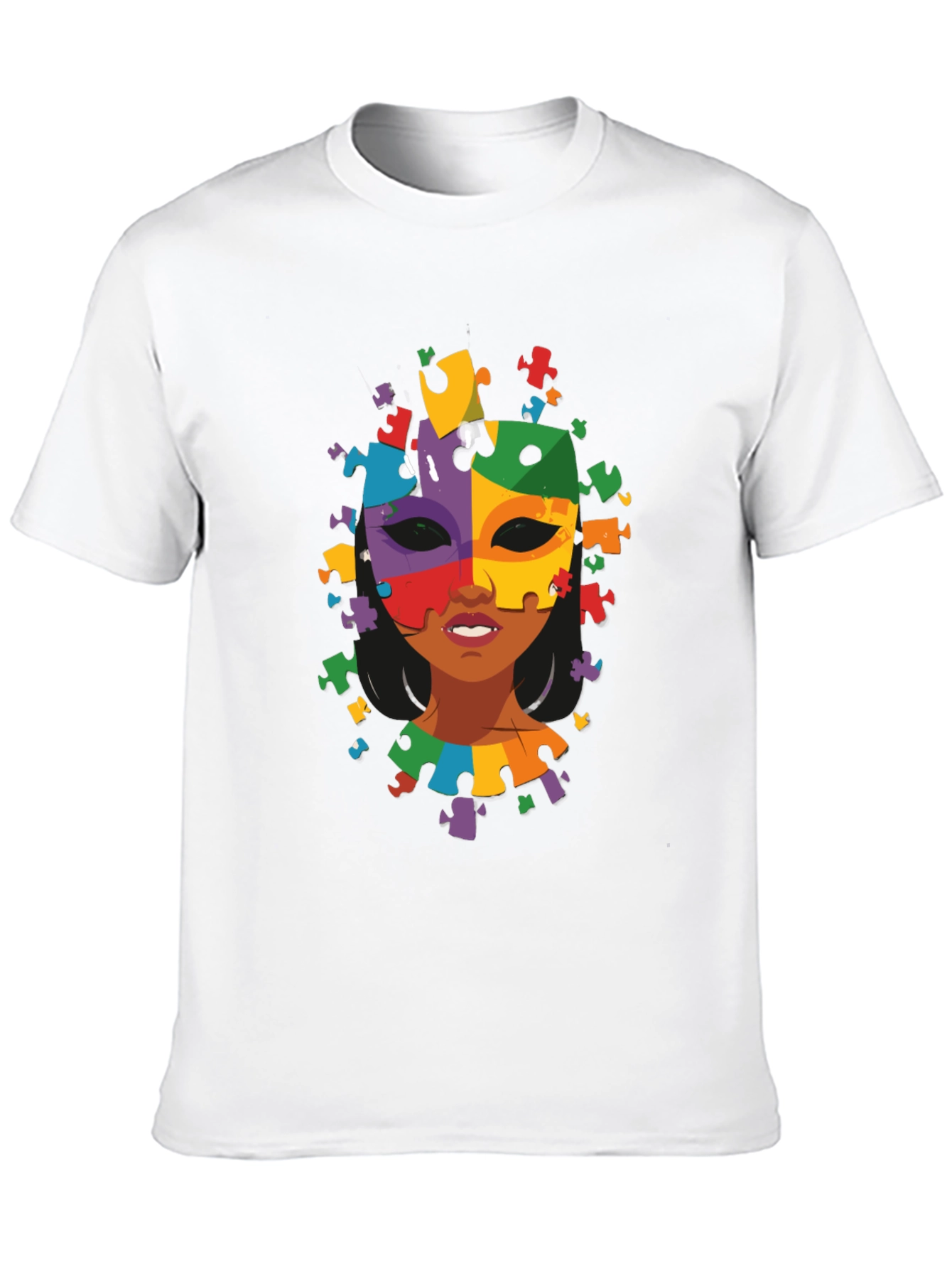 Black Autism Awareness Puzzle Piece Mask Tee view 10