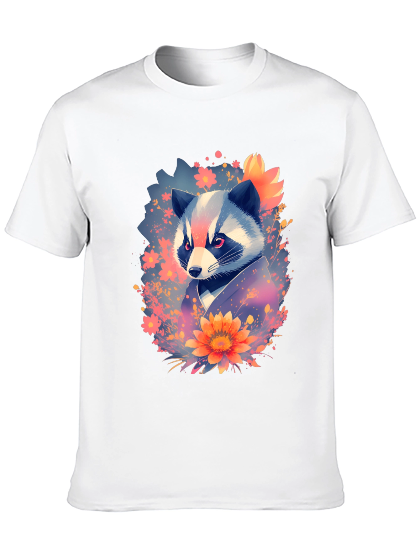 Black Floral Raccoon Graphic Black T-Shirt view 10