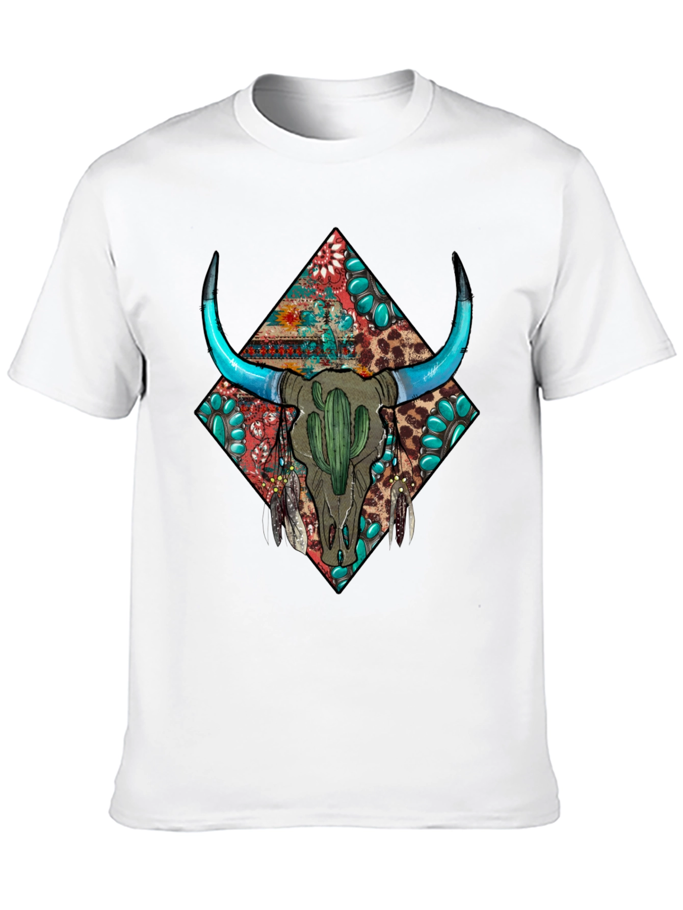 Black Boho Bull Skull Graphic Tee - Western Style view 10