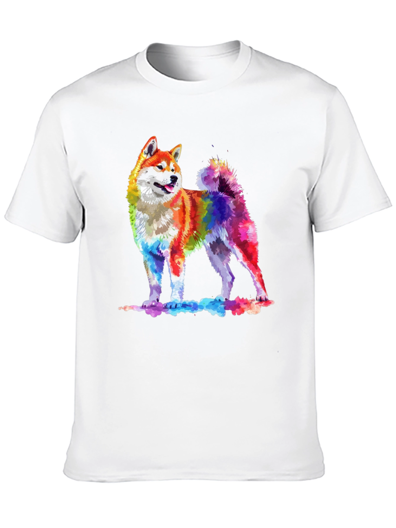 Rainbow Akita Dog Graphic Tee - Stylish Men's Black T-Shirt - 10