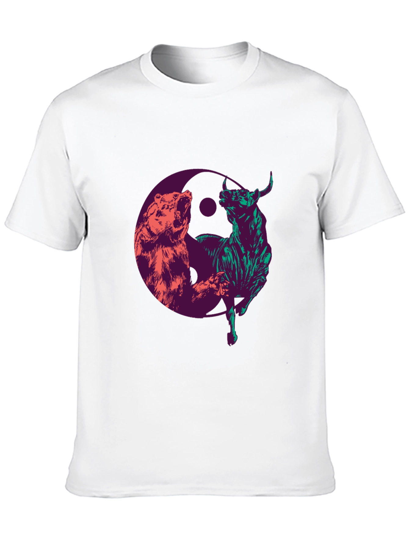 Black Yin Yang Bull and Bear Graphic T-Shirt view 10