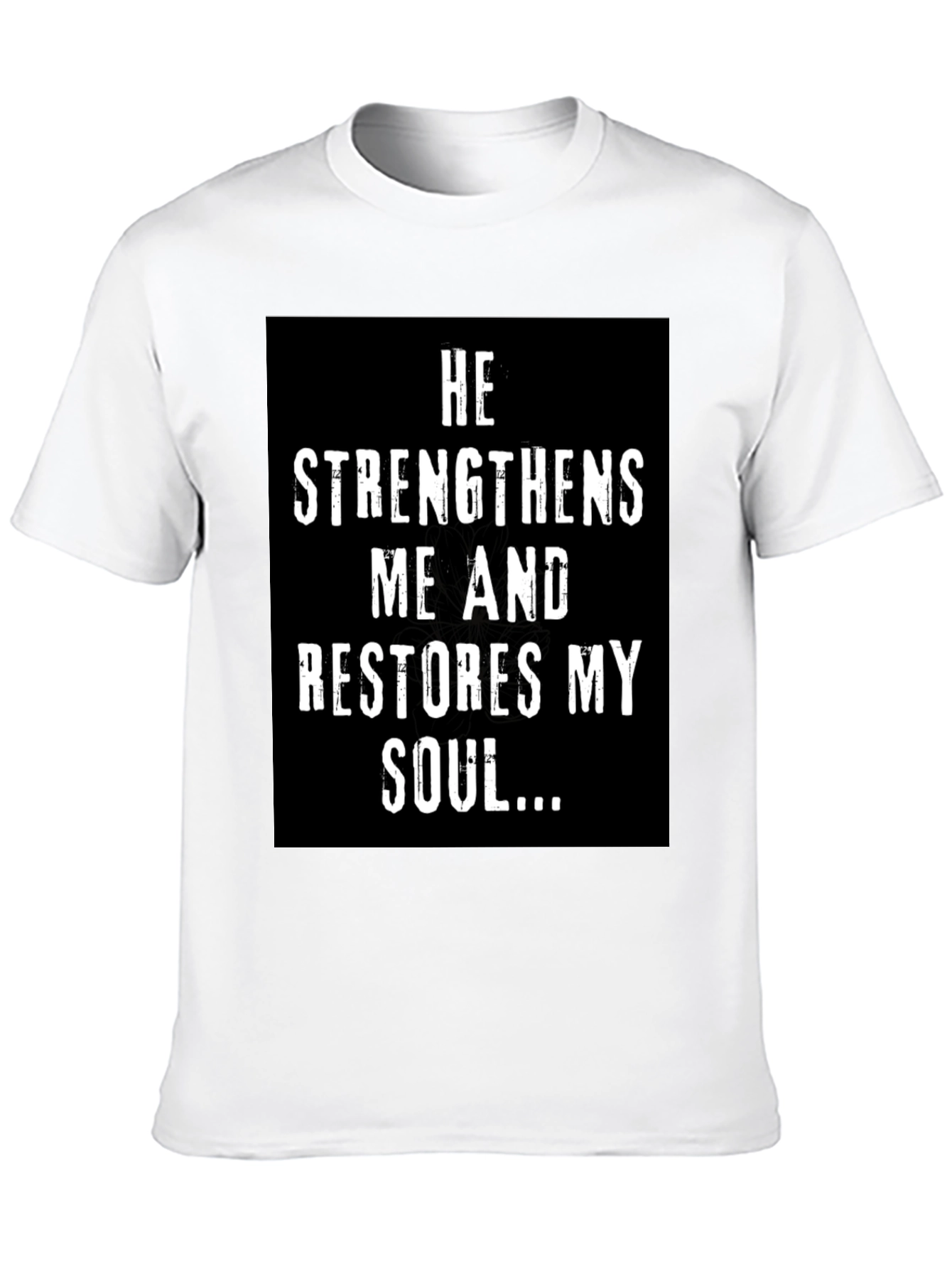 Black Faith-Inspired Black T-Shirt: He Strengthens Me... view 10