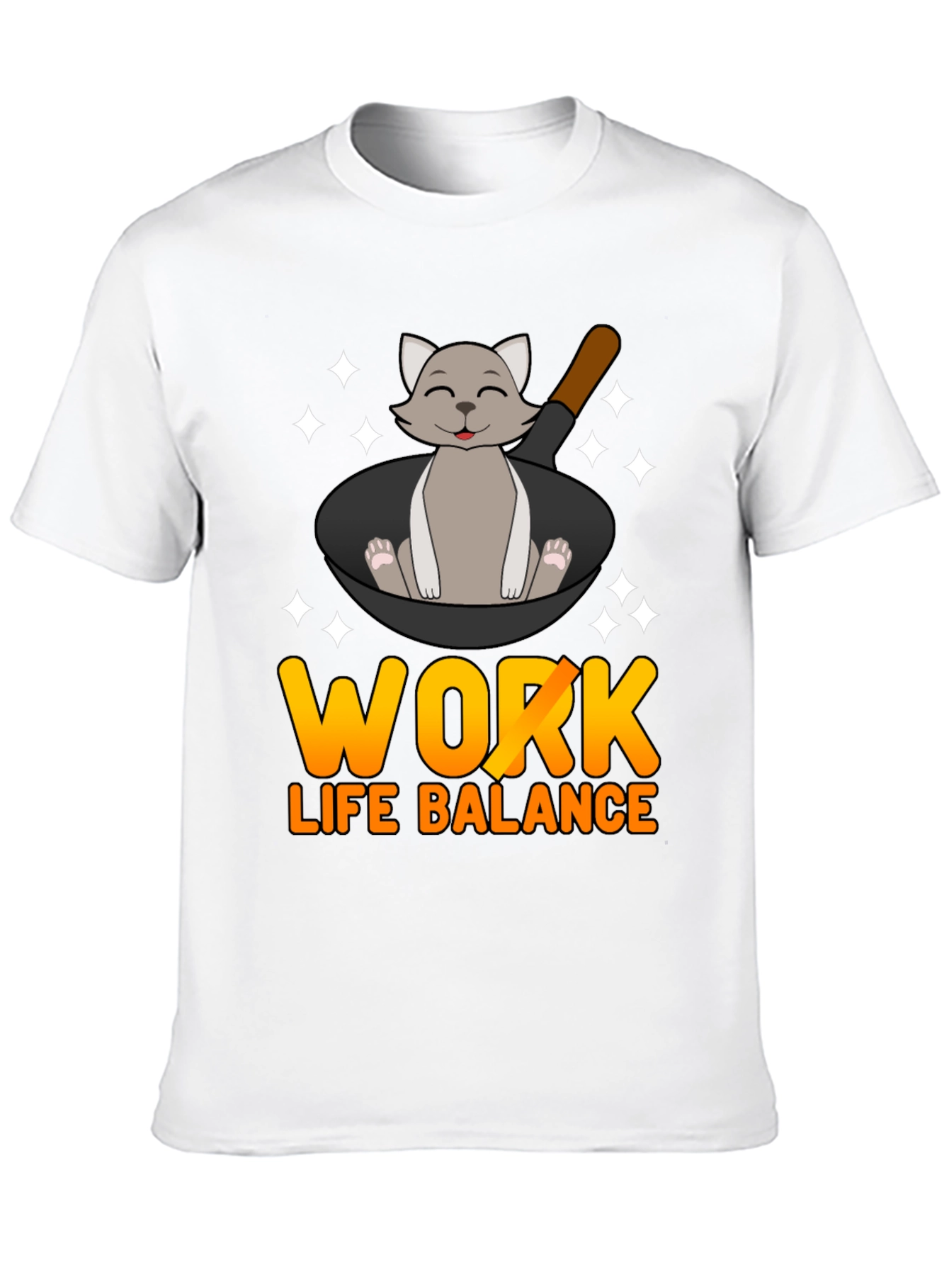 Black Work Life Balance Cat Pan T-Shirt view 10