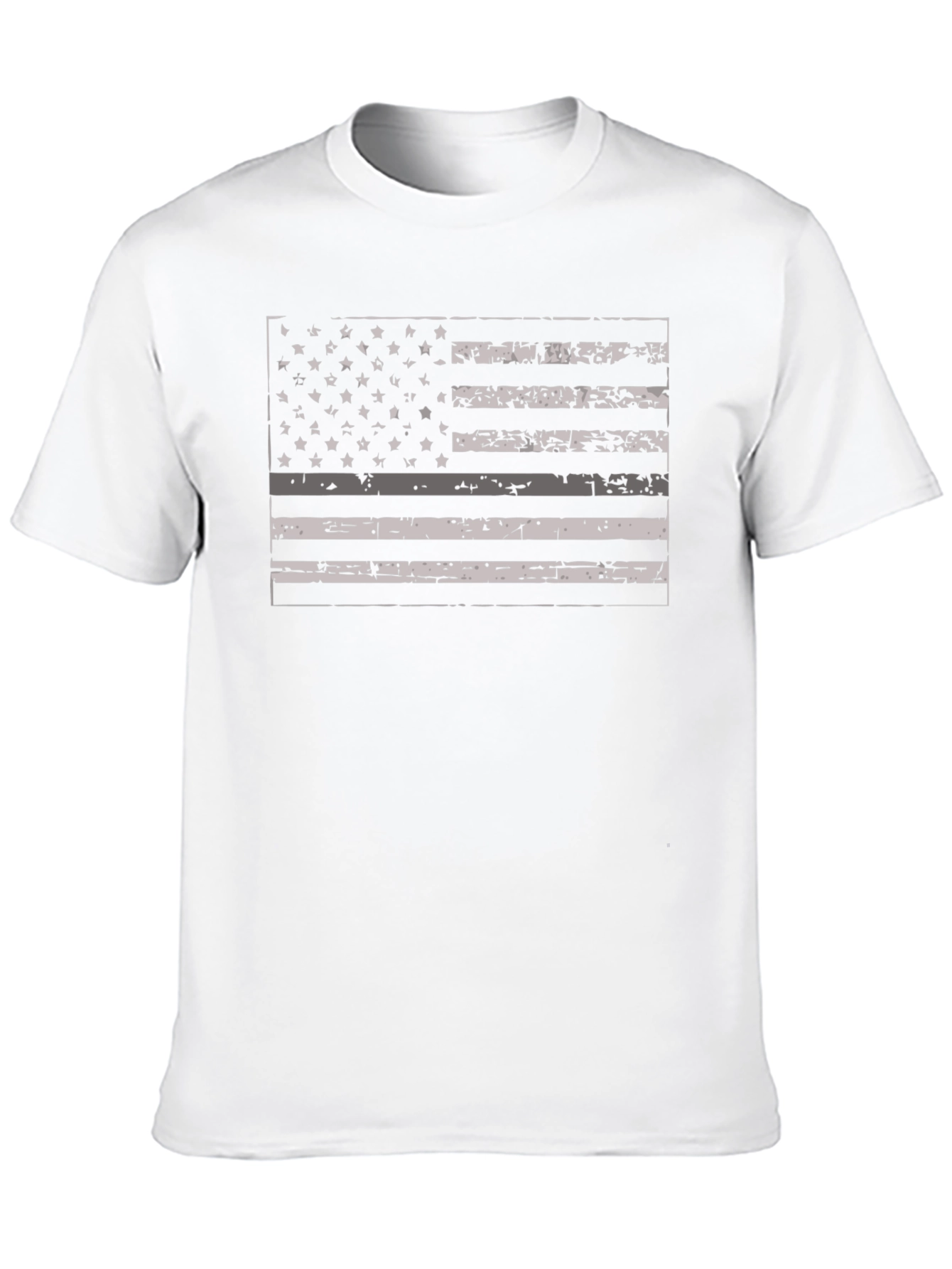 Black Distressed Thin Gray Line American Flag T-Shirt view 10