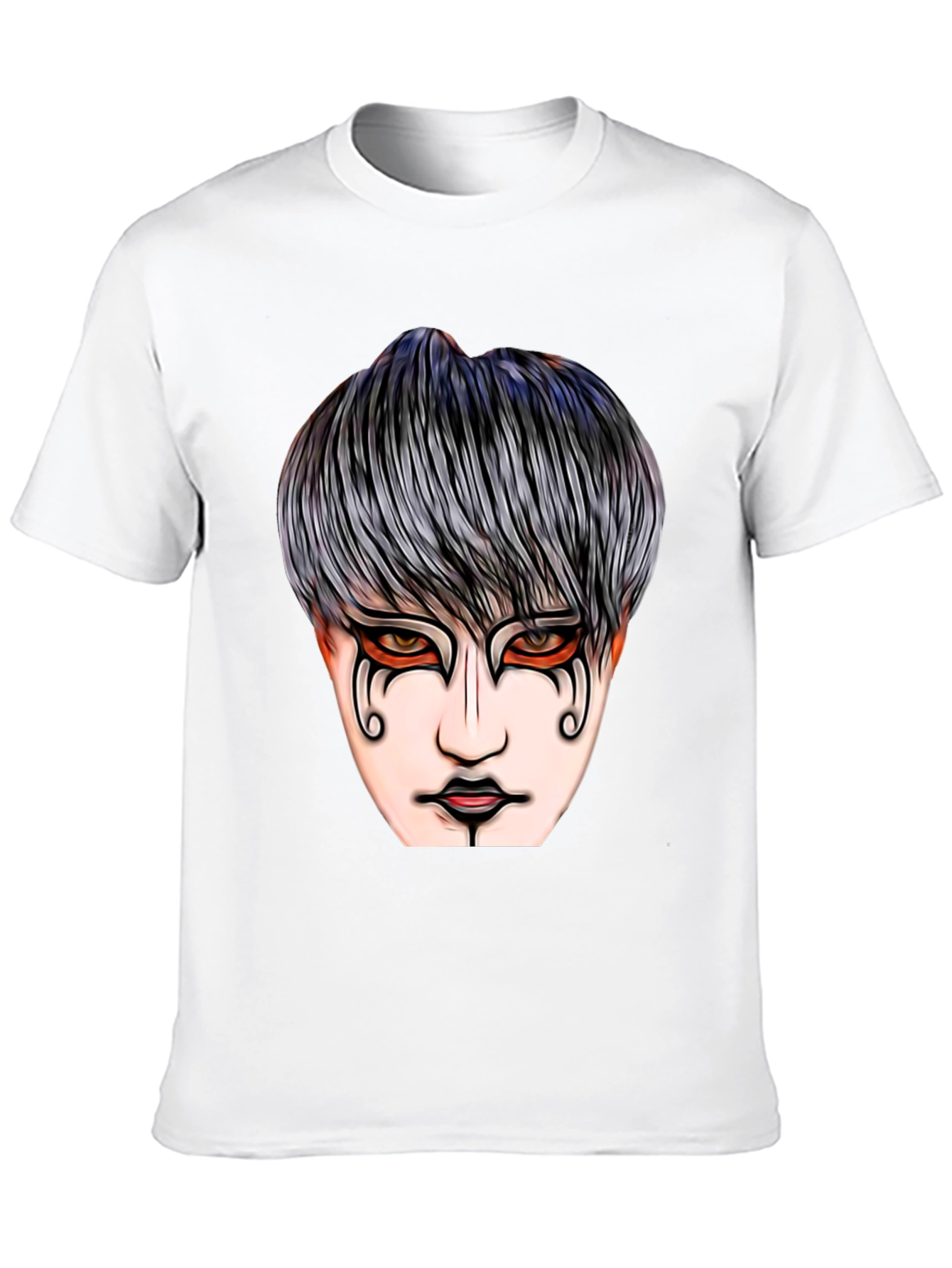 Black Graphic Print T-Shirt with Mysterious Face Design view 10