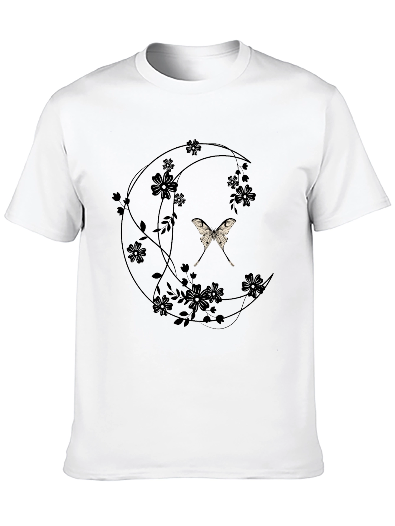 Black Moon Moth Floral T-Shirt - Elegant Dark Tee view 10