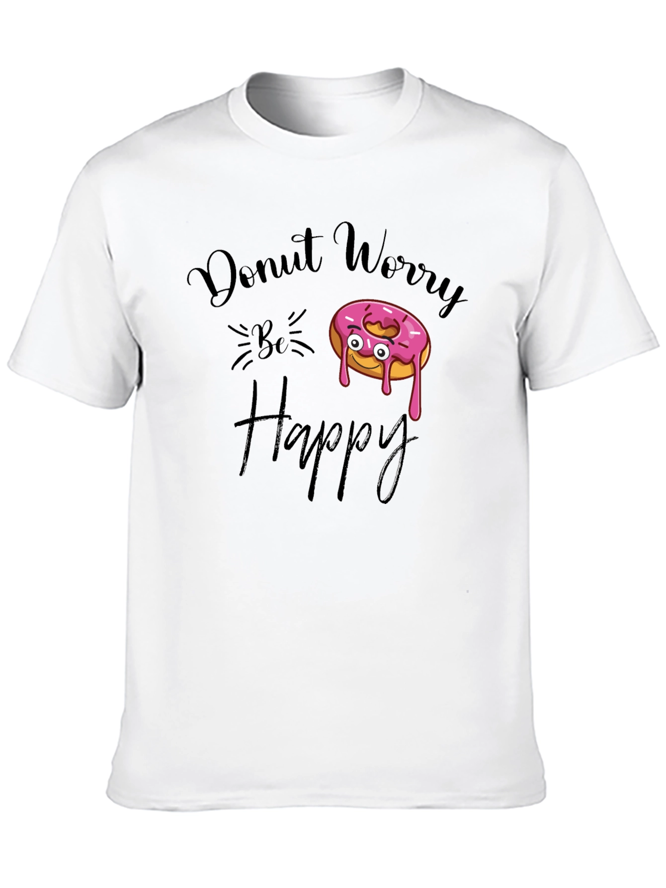 Black Donut Worry Be Happy Black Graphic Tee view 10