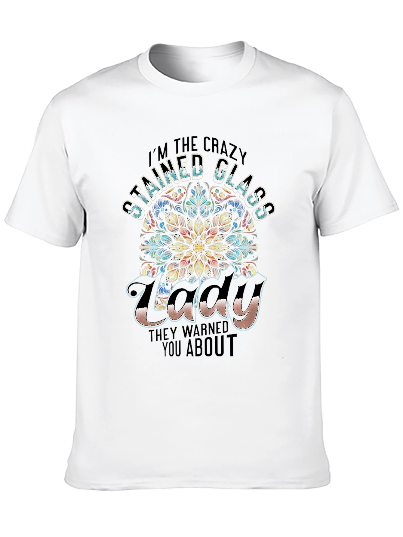Black Crazy Stained Glass Lady T-Shirt view 10