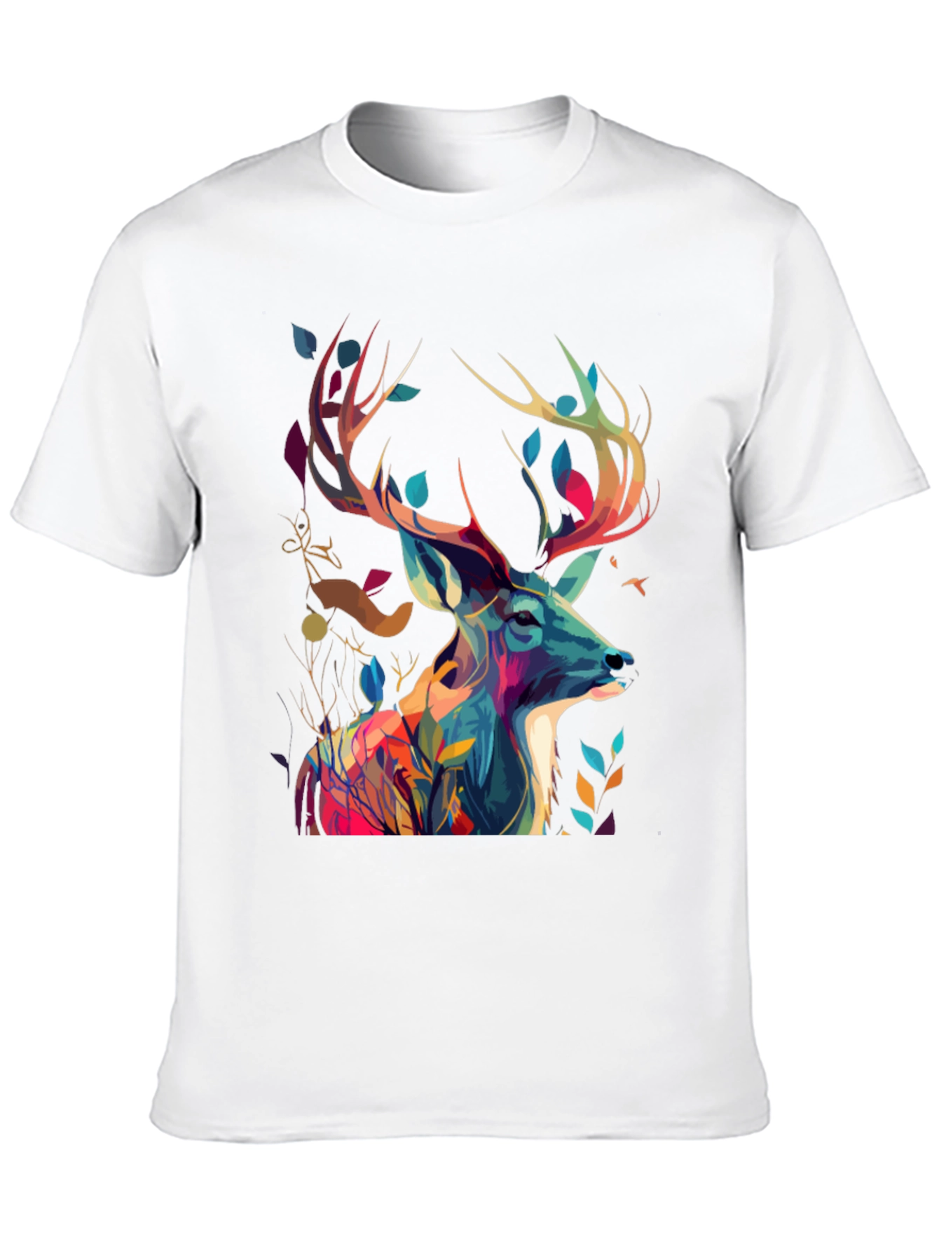 Black Artistic Deer Graphic Tee - Black Cotton Blend view 10
