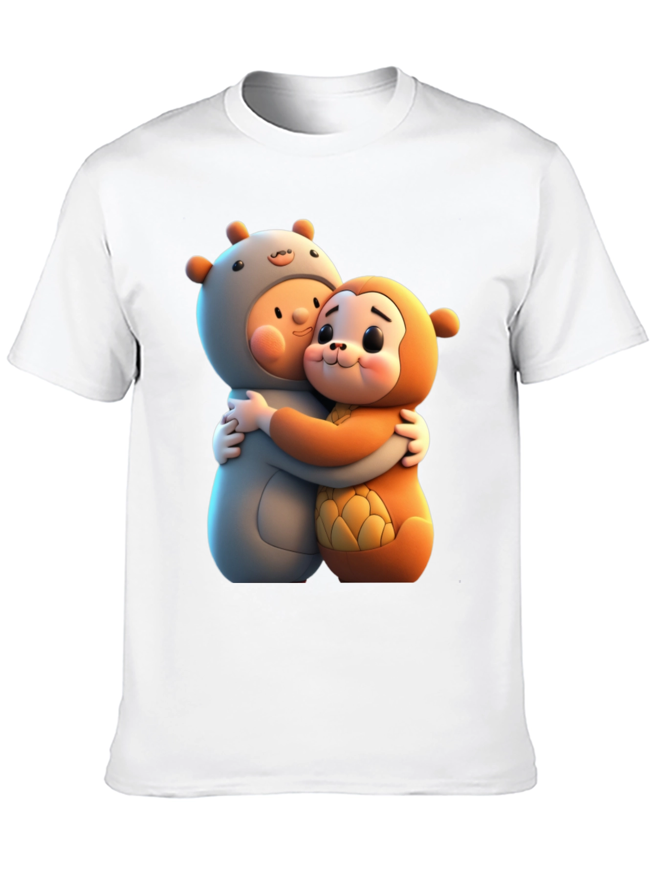 Black Cute Cartoon Character Hug Graphic Tee view 10