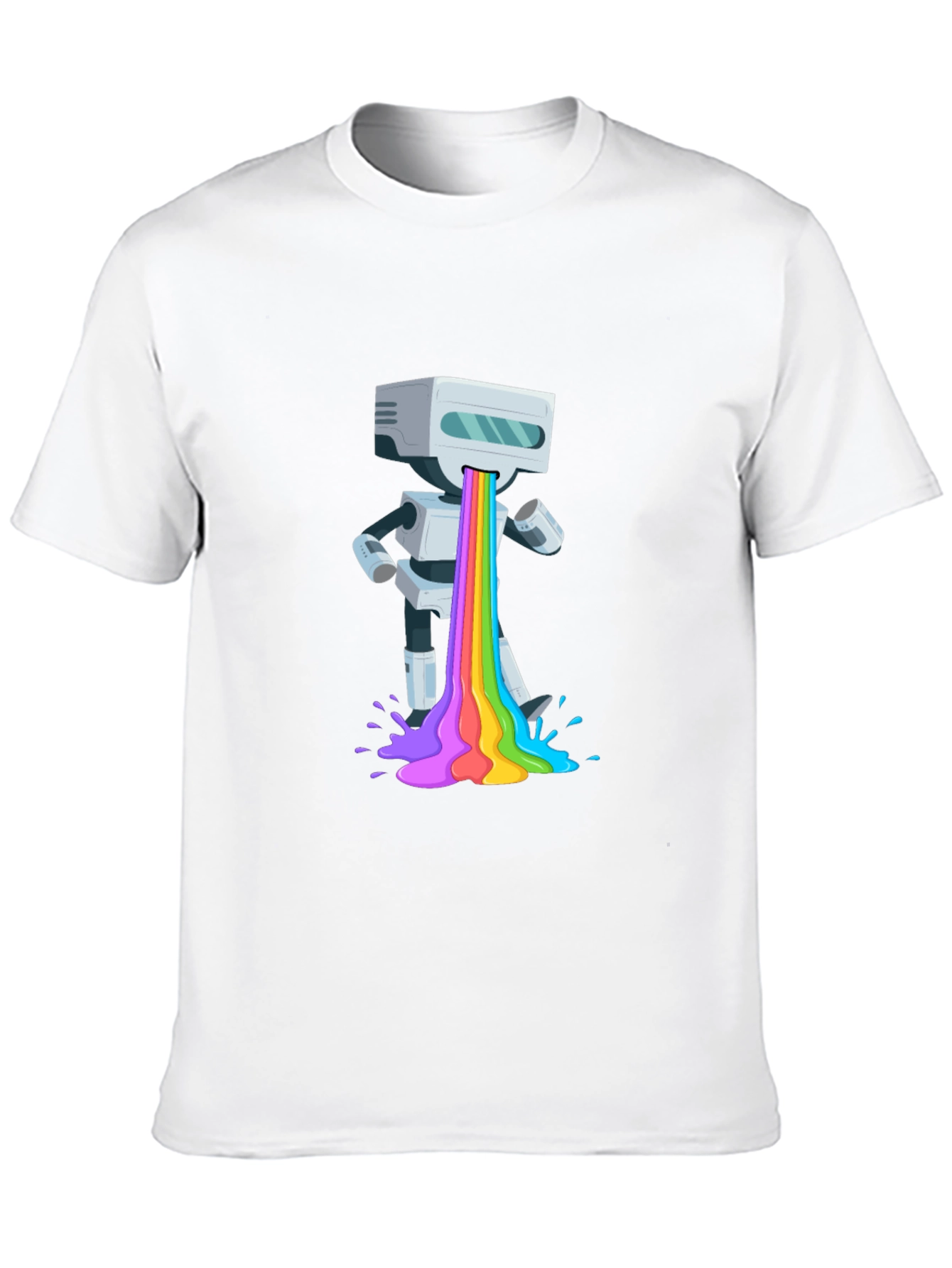 Black Robot Rainbow Puke Graphic T-Shirt view 10