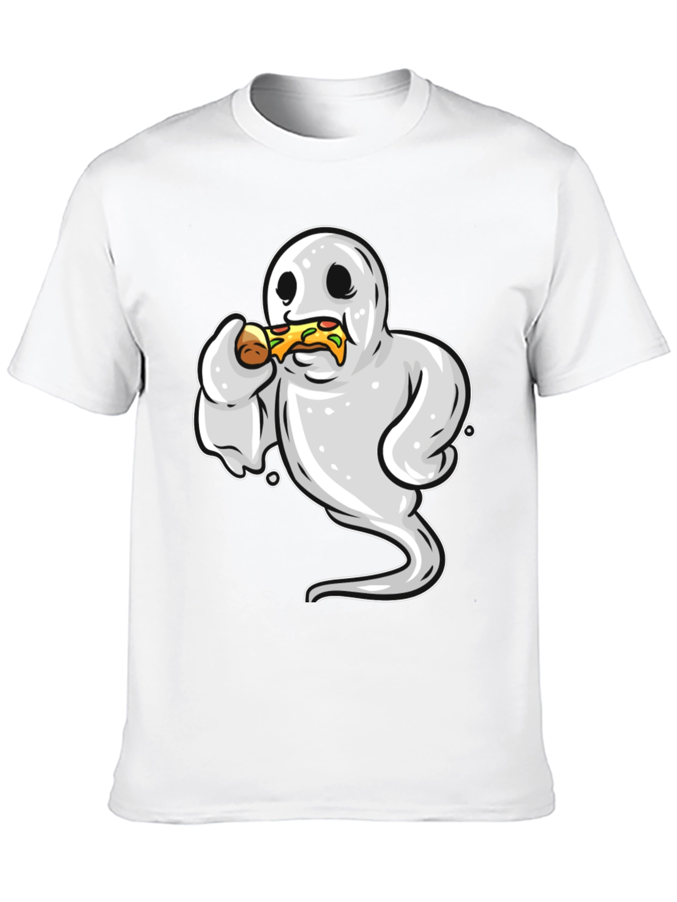 Black Ghost Eating Pizza Funny Graphic Tee view 10