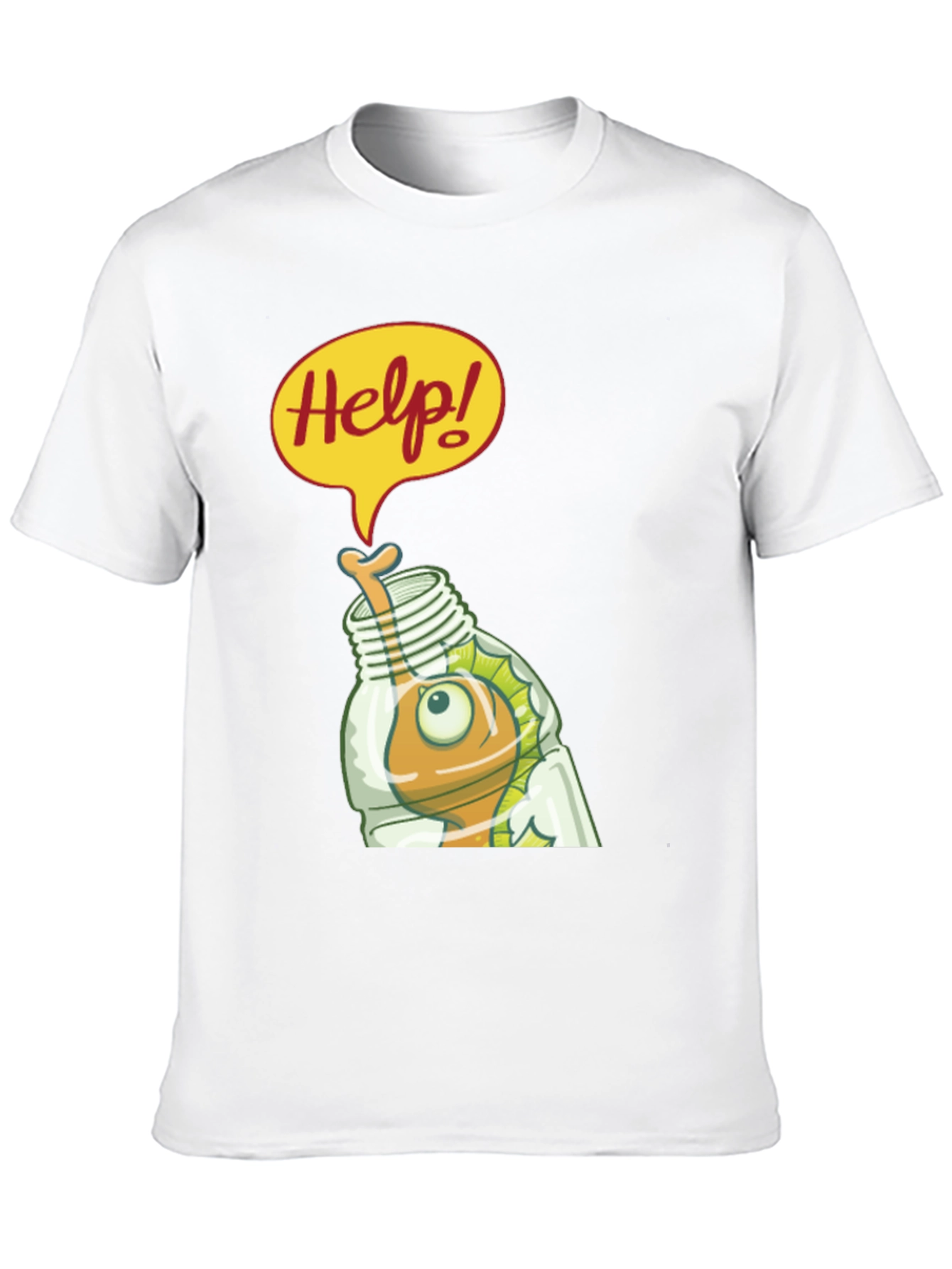 Black Help! Cartoon Fish in Bottle Graphic T-Shirt view 10